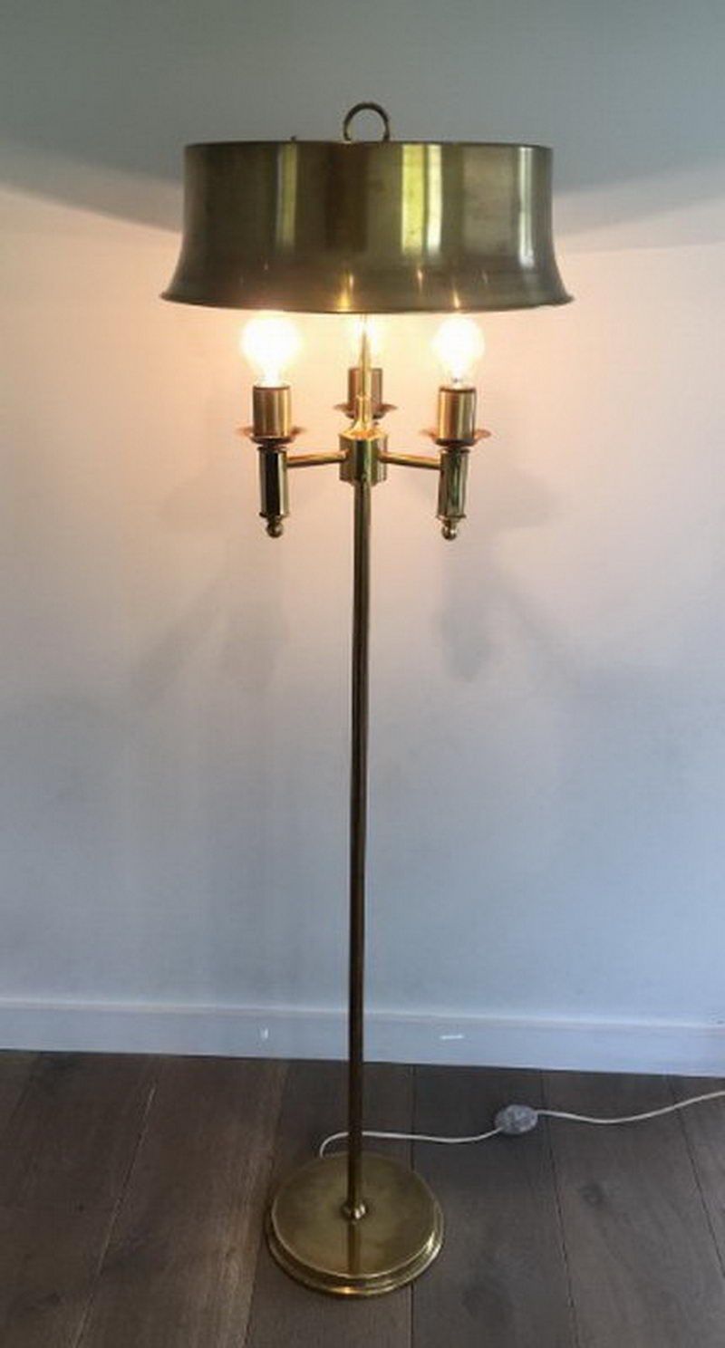 Lampe de Parquet en Laiton à Abat-Jour en Laiton. Attribué à Maison Charles