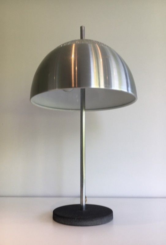 Lampe en Inox, Verre Moulé et Métal Laqué Noir