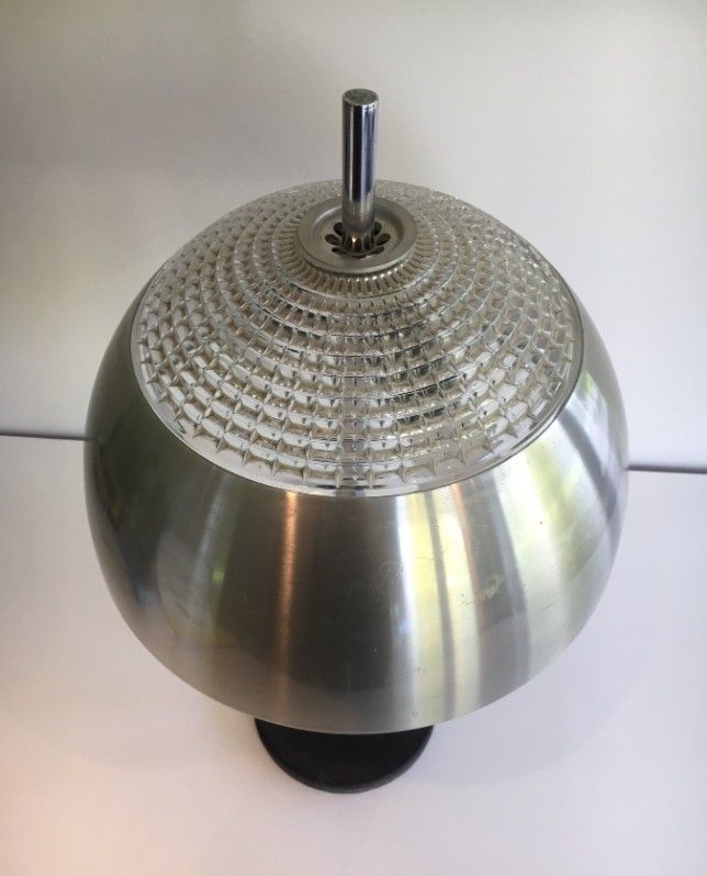 Lampe en Inox, Verre Moulé et Métal Laqué Noir