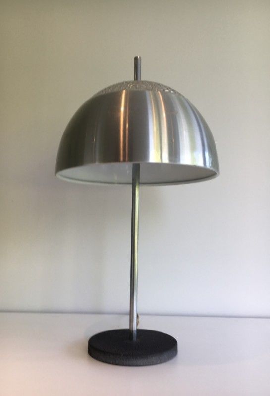 Lampe en Inox, Verre Moulé et Métal Laqué Noir