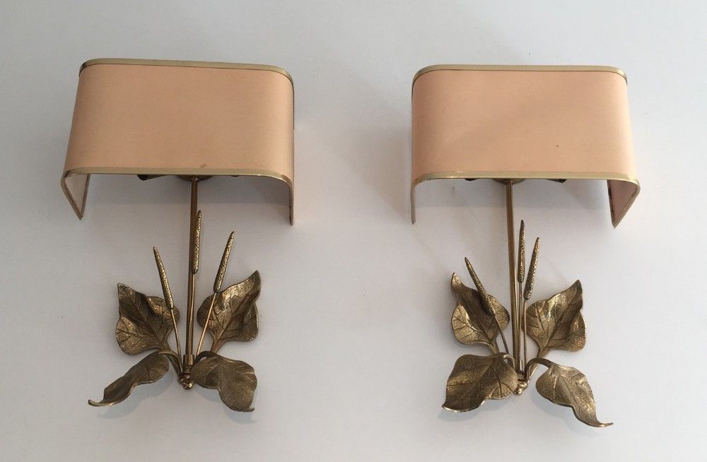 Paire d'Appliques en Bronze aux Epis de Blé et Feuilles. Dans le goût de la Maison Charles