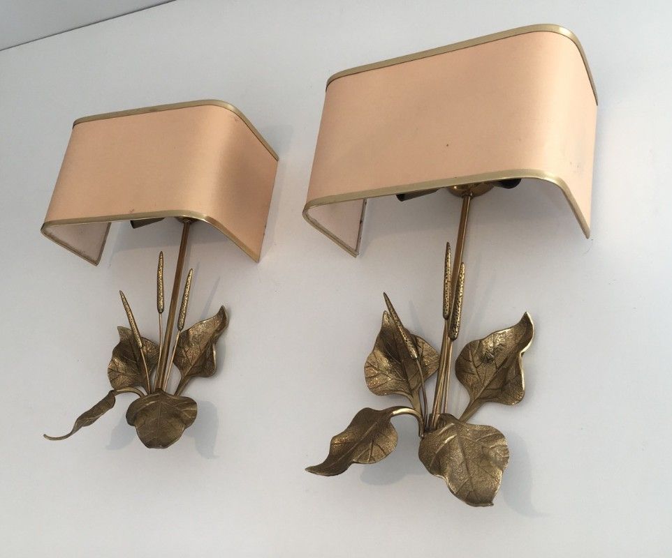 Paire d'Appliques en Bronze aux Epis de Blé et Feuilles. Dans le goût de la Maison Charles