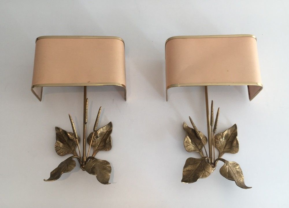 Paire d'Appliques en Bronze aux Epis de Blé et Feuilles. Dans le goût de la Maison Charles