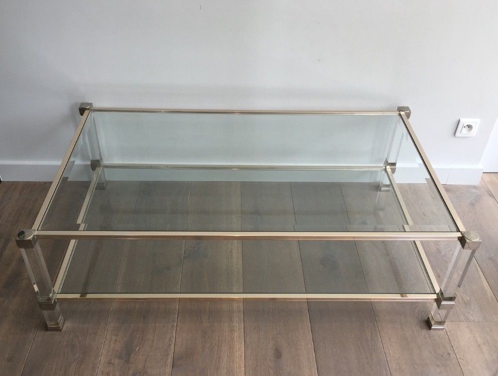 Grande Table Basse en Plexiglass et Chrome