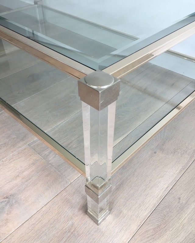 Grande Table Basse en Plexiglass et Chrome