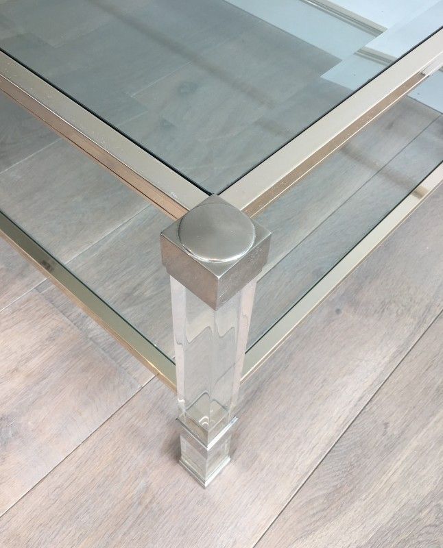 Grande Table Basse en Plexiglass et Chrome