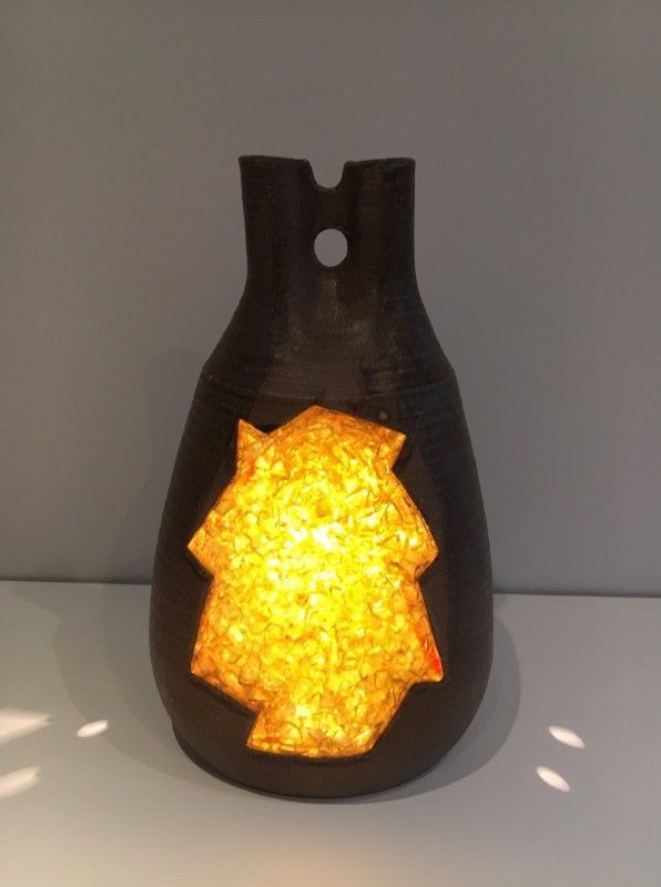 Lampe en Céramique et Verre Jaune Orangé