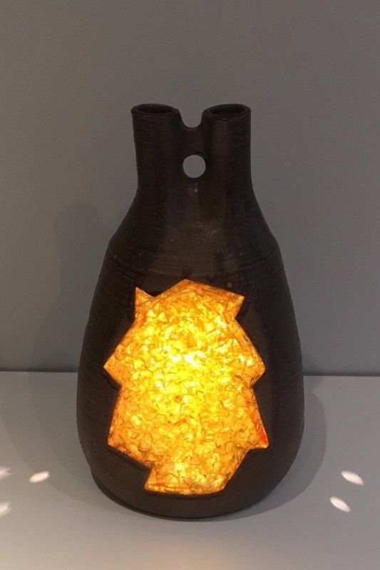 Lampe en Céramique et Verre Jaune Orangé