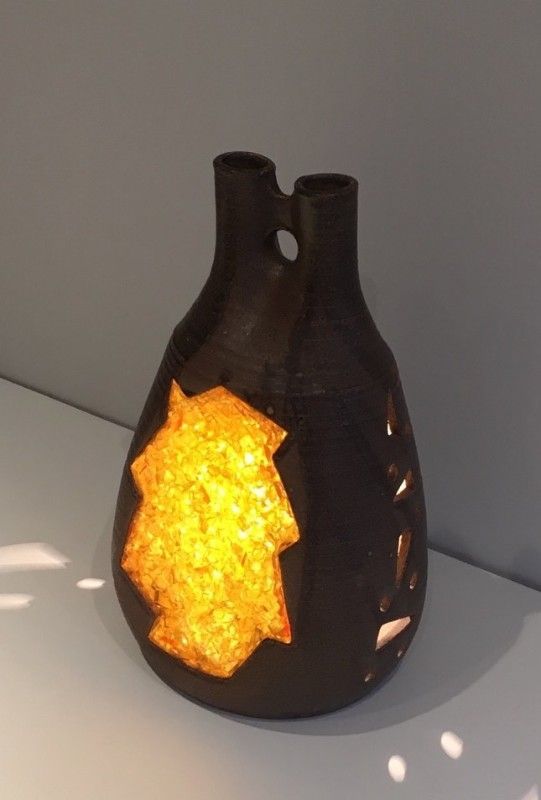 Lampe en Céramique et Verre Jaune Orangé