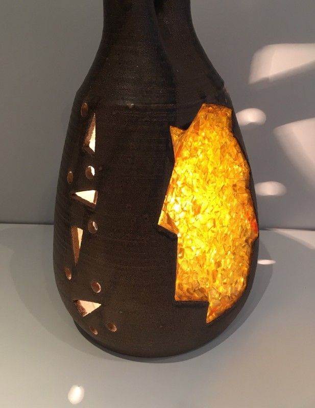 Lampe en Céramique et Verre Jaune Orangé