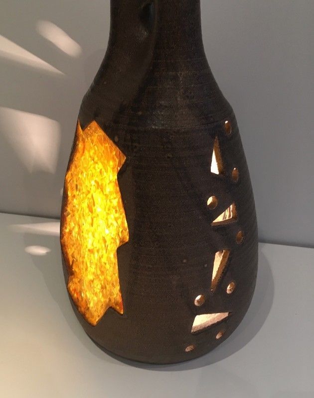 Lampe en Céramique et Verre Jaune Orangé