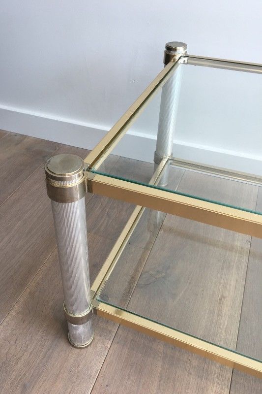 Table Basse Dorée et Couleur Argent en Aluminium. Pierre Vandel