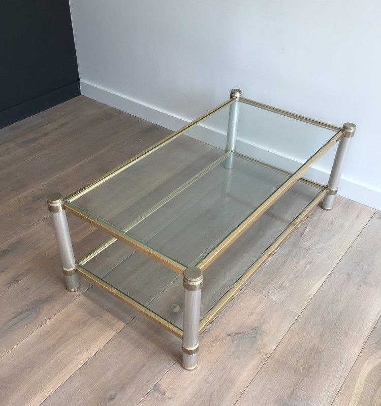Table Basse Dorée et Couleur Argent en Aluminium. Pierre Vandel