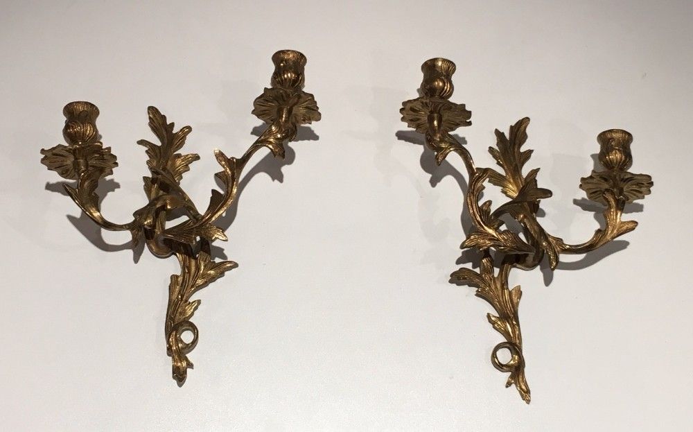 Paire d'Appliques en Bronze Doré de Style Louis XV