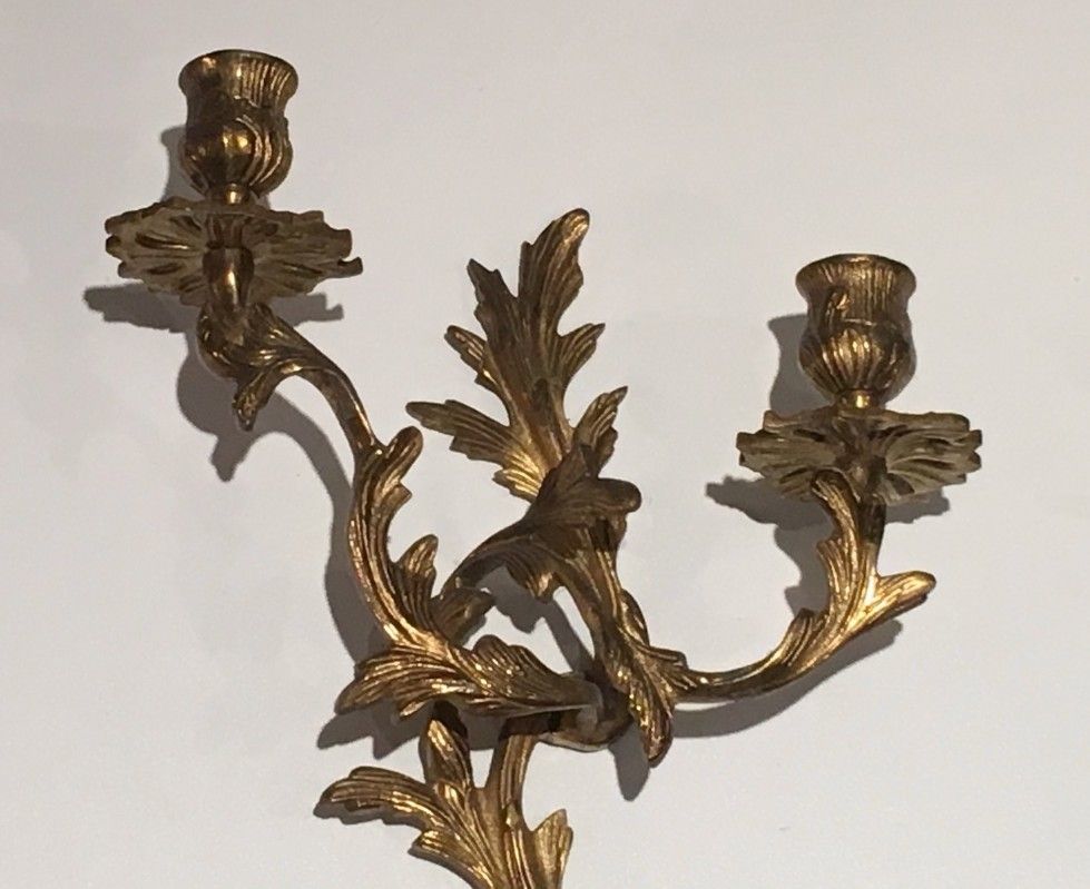 Paire d'Appliques en Bronze Doré de Style Louis XV