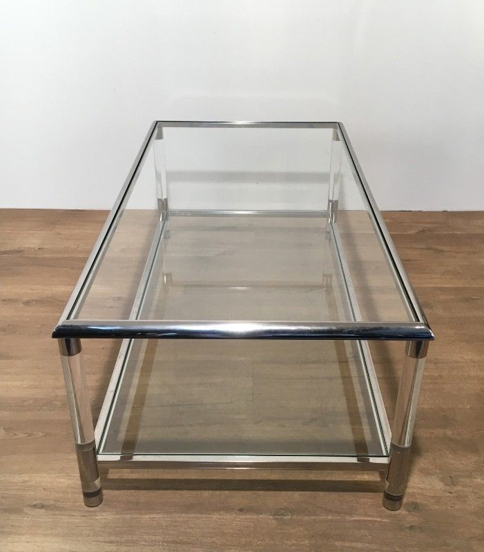 Grande Table Basse en Chrome et Plexiglass