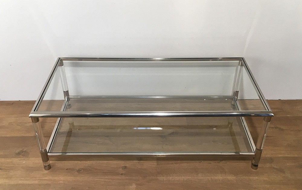 Grande Table Basse en Chrome et Plexiglass