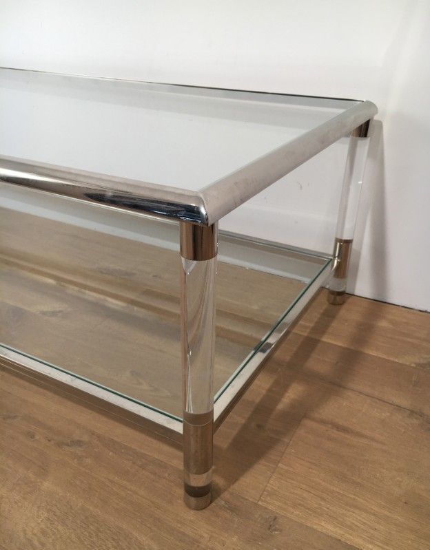 Grande Table Basse en Chrome et Plexiglass