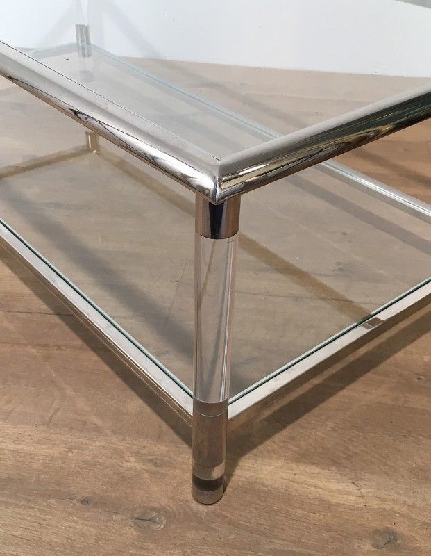 Grande Table Basse en Chrome et Plexiglass