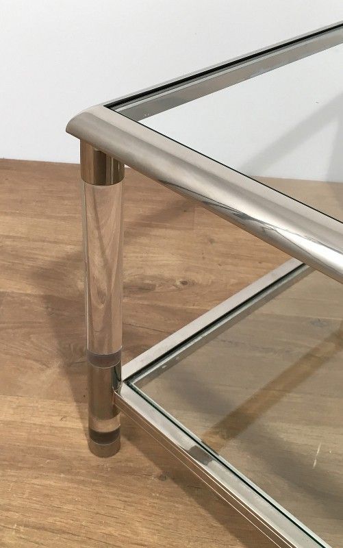 Grande Table Basse en Chrome et Plexiglass