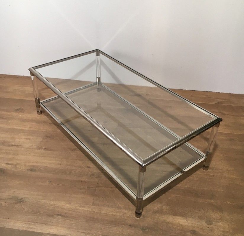 Grande Table Basse en Chrome et Plexiglass