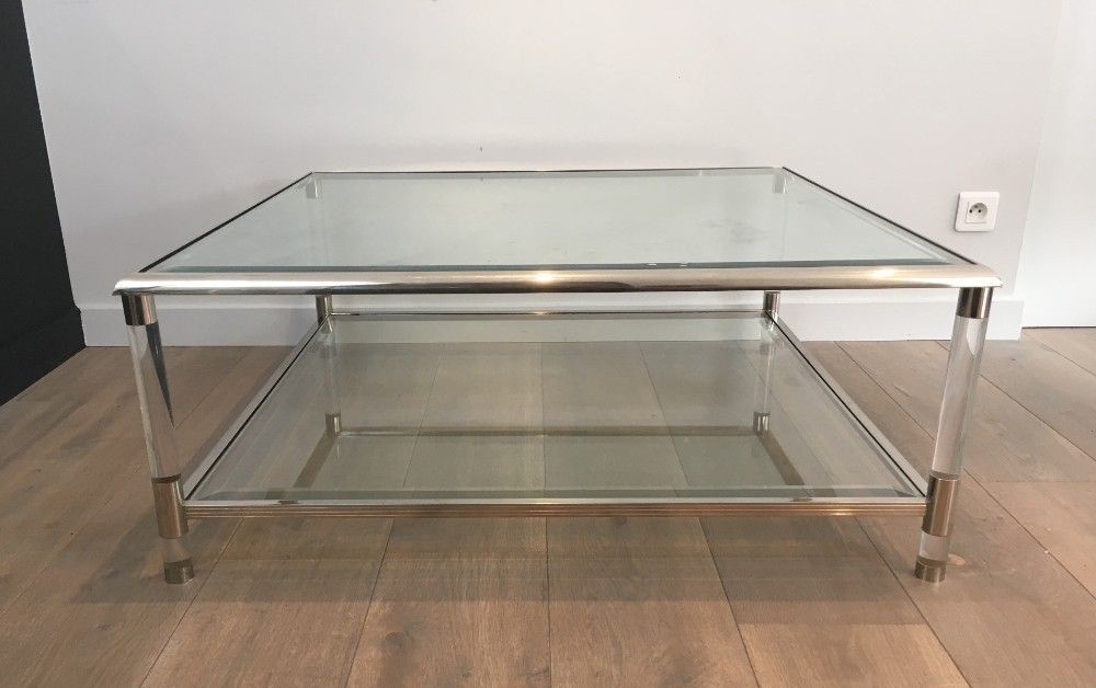 Table basse Carrée en Chrome et Plexiglass