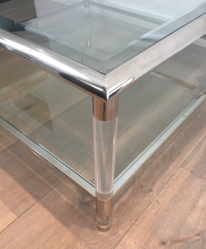 Table basse Carrée en Chrome et Plexiglass