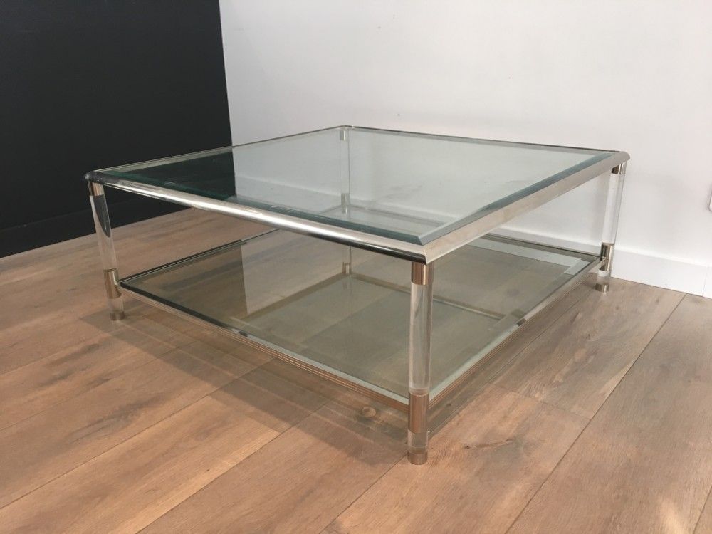 Table basse Carrée en Chrome et Plexiglass