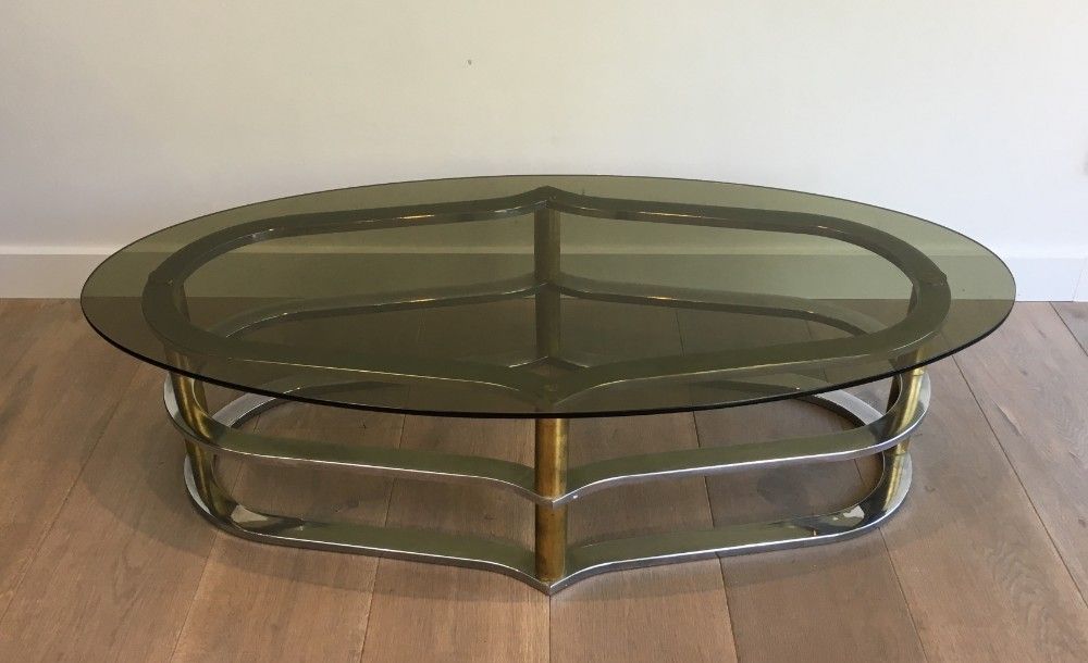 Table Basse Design en Laiton Doré et Chrome; Vers 1960 1960