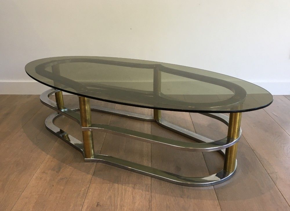 Table Basse Design en Laiton Doré et Chrome; Vers 1960 1960