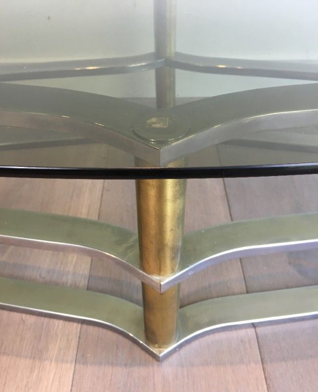 Table Basse Design en Laiton Doré et Chrome; Vers 1960 1960