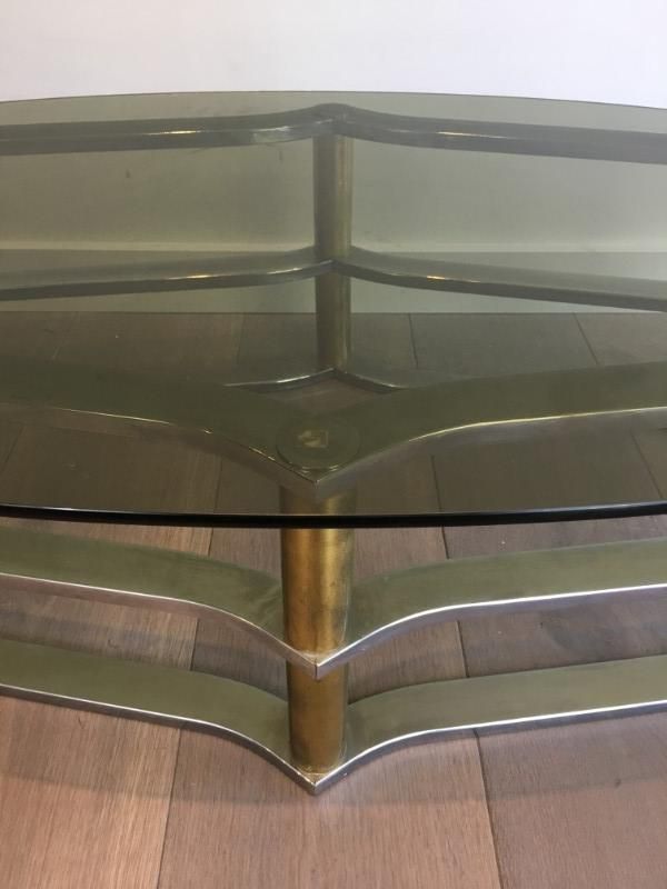 Table Basse Design en Laiton Doré et Chrome; Vers 1960 1960