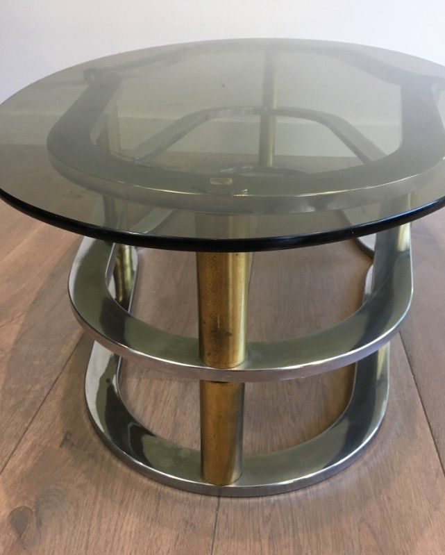 Table Basse Design en Laiton Doré et Chrome; Vers 1960 1960