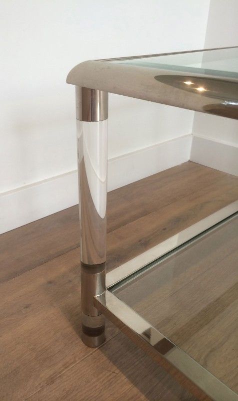 Importante Table Basse en Chrome et Plexiglass