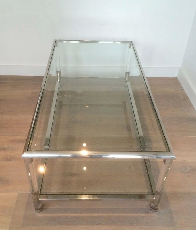 Importante Table Basse en Chrome et Plexiglass