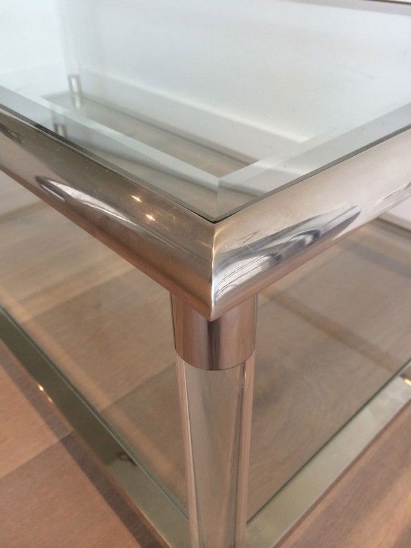 Importante Table Basse en Chrome et Plexiglass