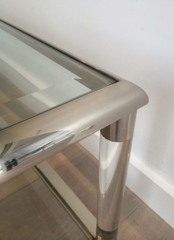 Importante Table Basse en Chrome et Plexiglass