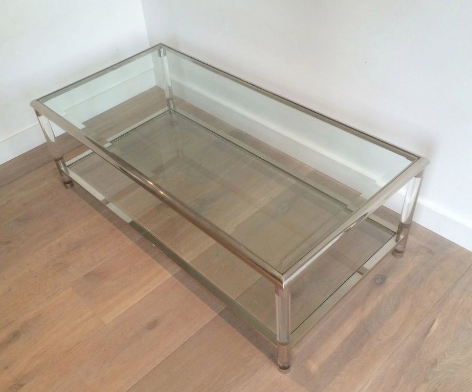 Importante Table Basse en Chrome et Plexiglass