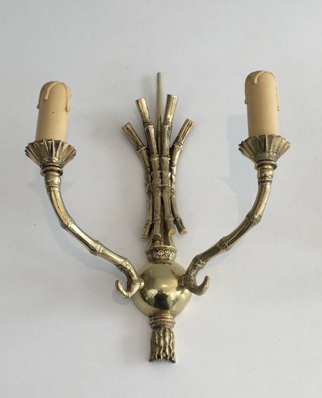 Rare Paire d'Appliques en Bronze façon Faux-Bambou