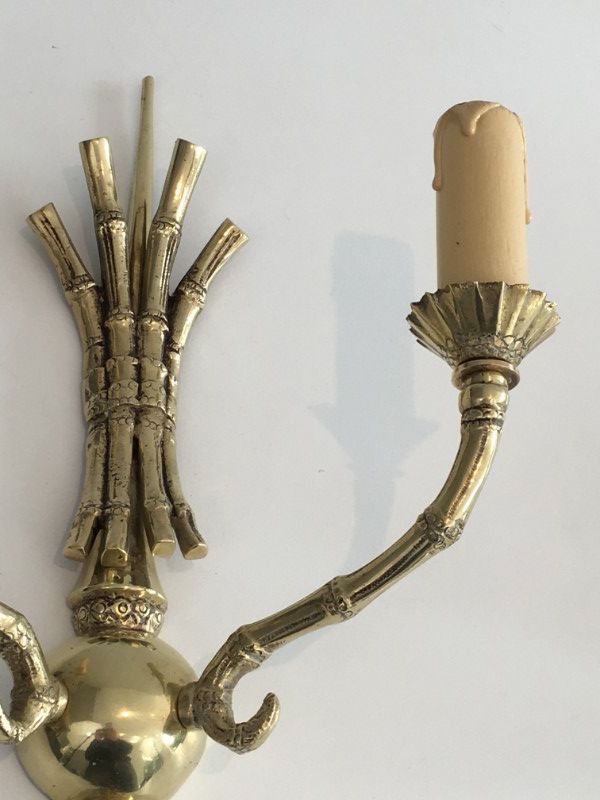 Rare Paire d'Appliques en Bronze façon Faux-Bambou