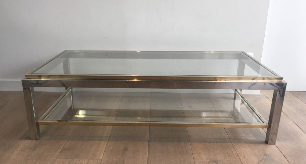 Table Basse en Chrome et Laiton. Jean Charles