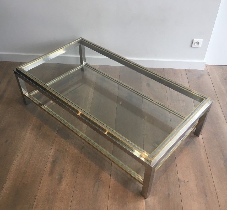 Table Basse en Chrome et Laiton. Jean Charles