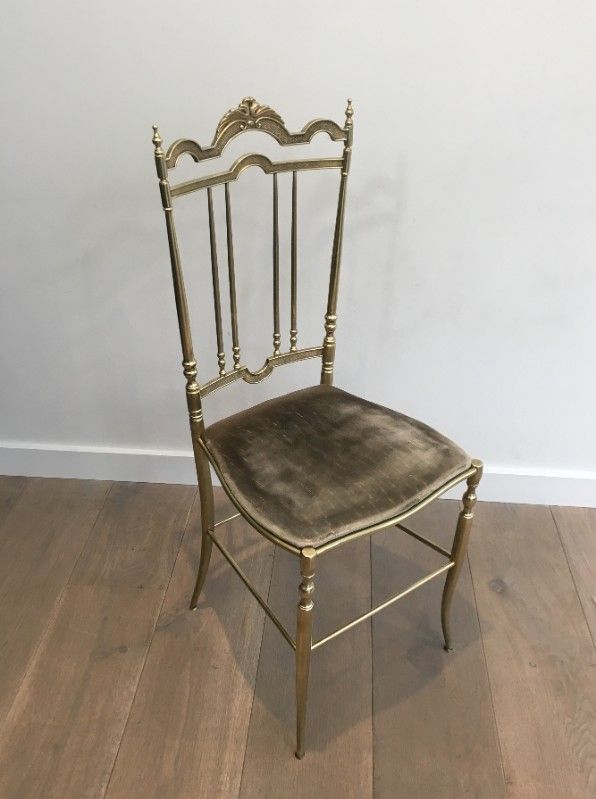 Rare Suite de 4 Elégantes Chaises Néoclassiques en Laiton