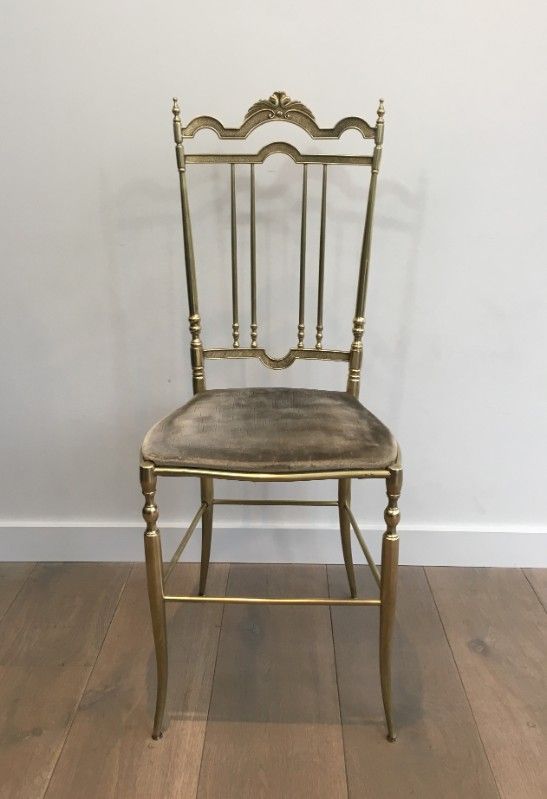 Rare Suite de 4 Elégantes Chaises Néoclassiques en Laiton