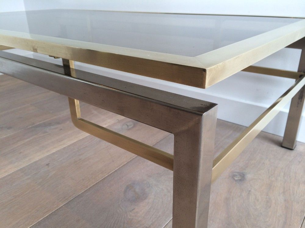 Table Basse en Acier Brossé et Laiton de Guy Lefèvre pour la Maison Jansen