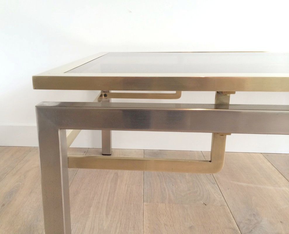 Table Basse en Acier Brossé et Laiton de Guy Lefèvre pour la Maison Jansen