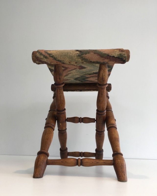 Tabouret Pliant en Bois et Tapisserie