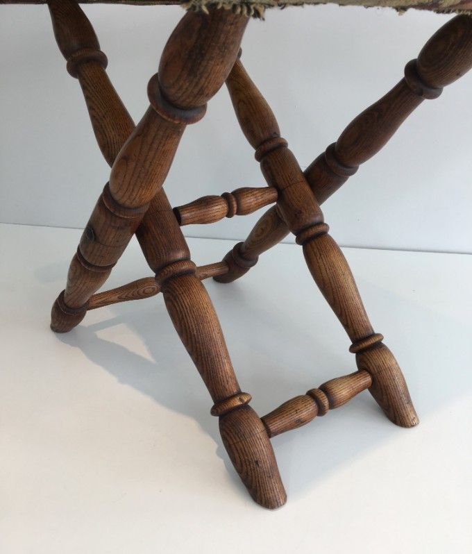 Tabouret Pliant en Bois et Tapisserie