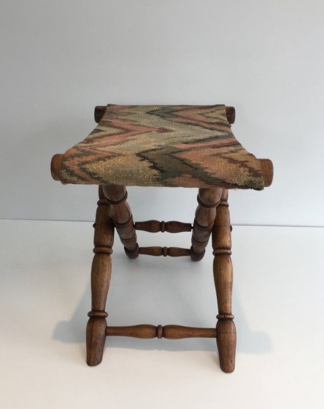 Tabouret Pliant en Bois et Tapisserie