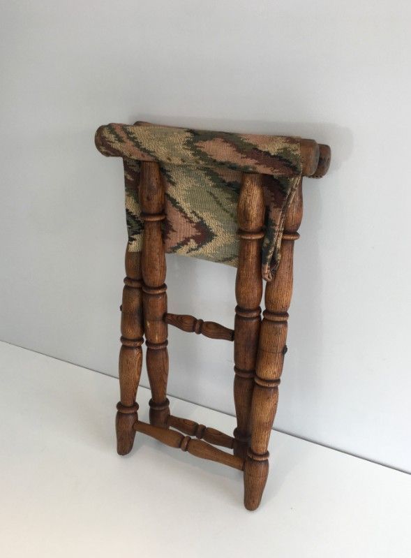 Tabouret Pliant en Bois et Tapisserie